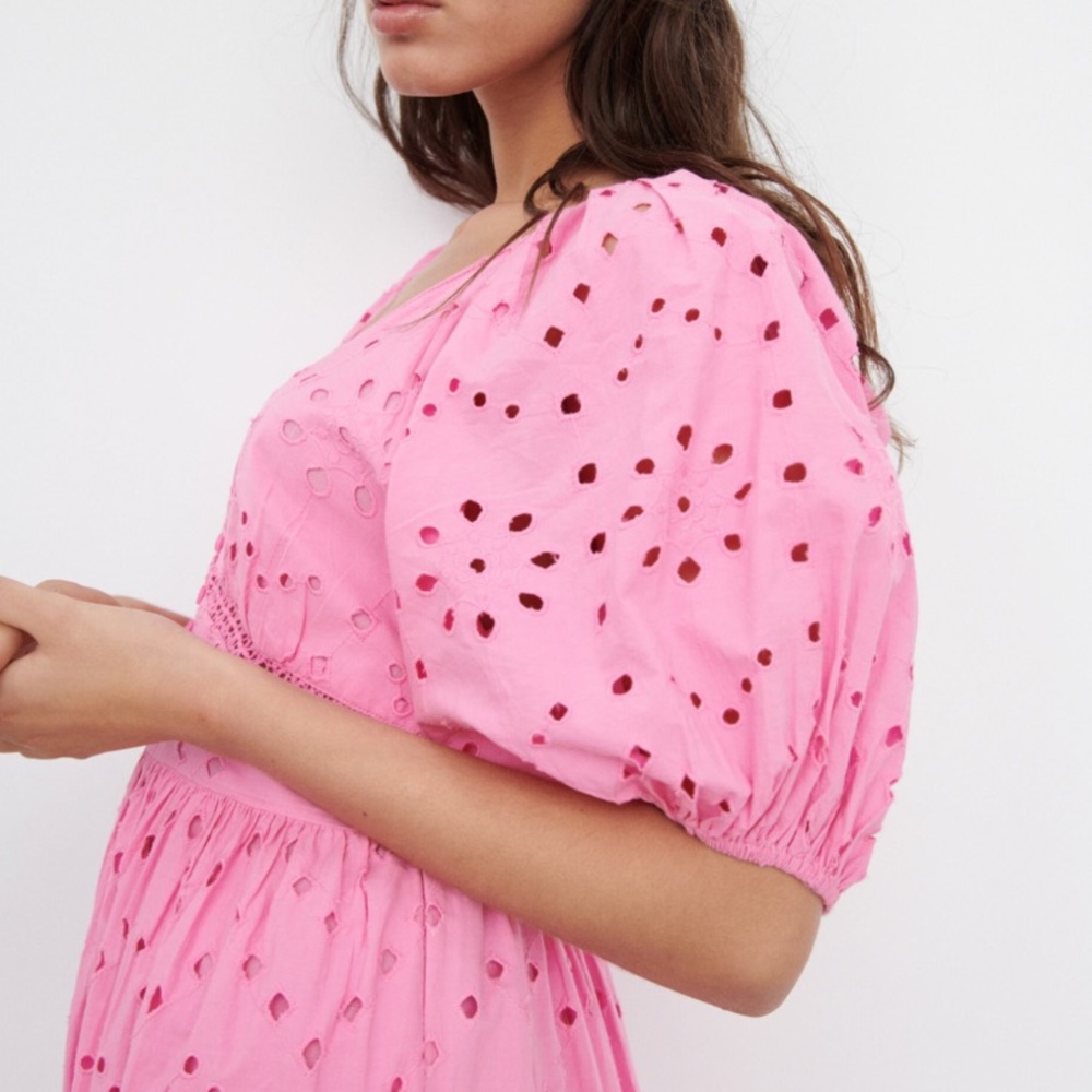 Zara Openwork Embroidery Dress Pink